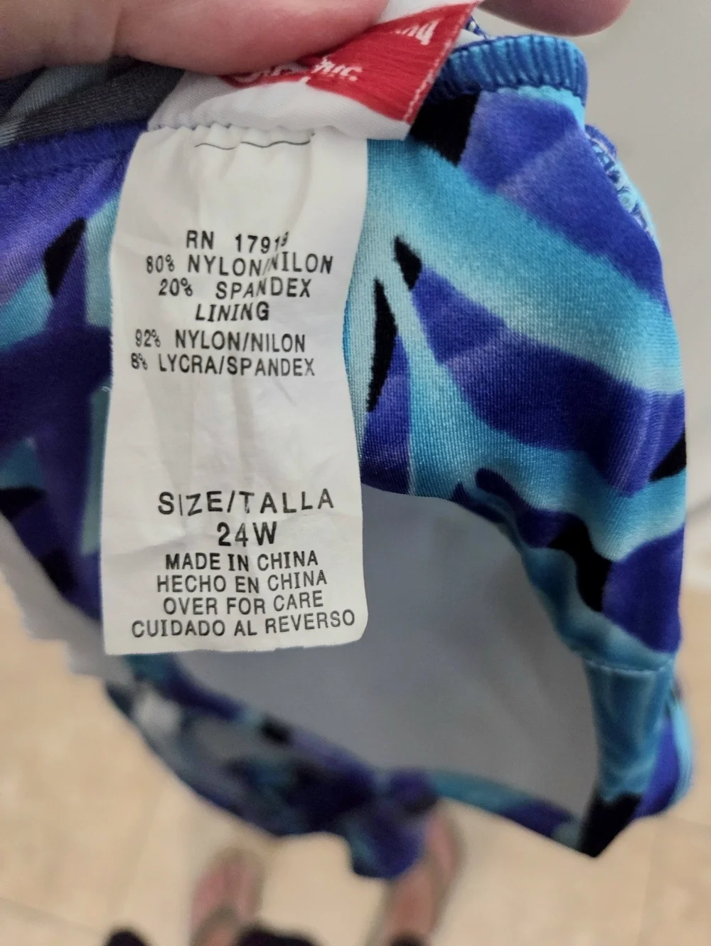 Maxine Of Hollywood Blue Tropical Leaf Print Swimsuit